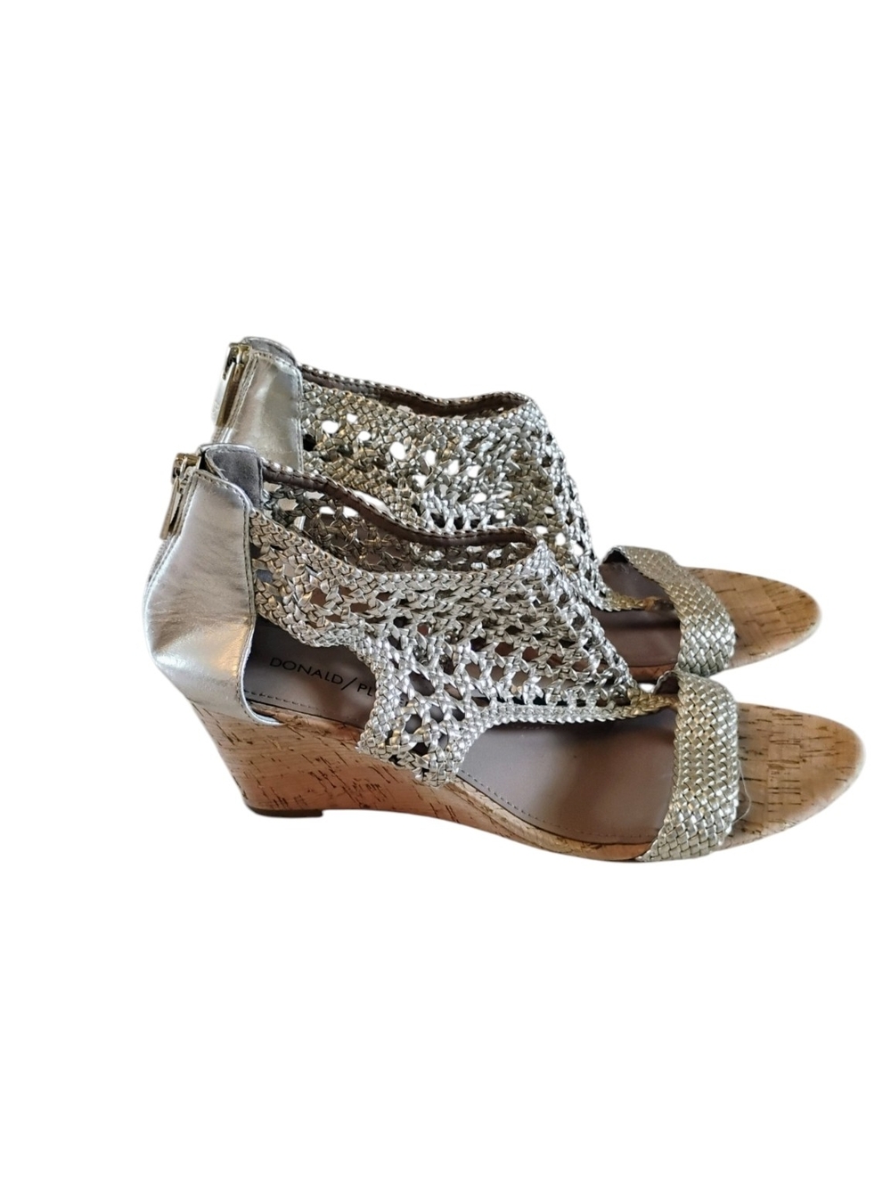 Donald Pliner Metallic Silver Wedge Sandals with Crochet Upper 9.5 M